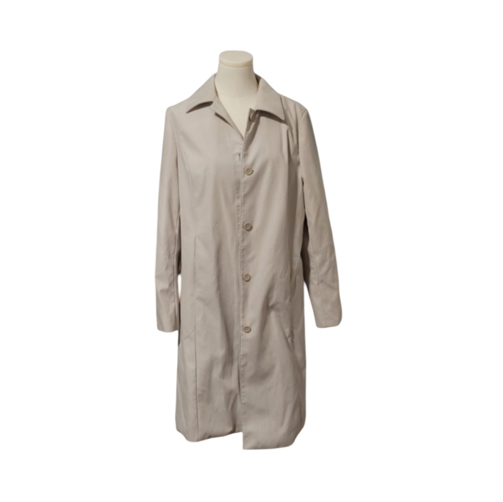 Casual Corner Annex Cream Long Button Down Pocket Winter Trench Coat Size Large